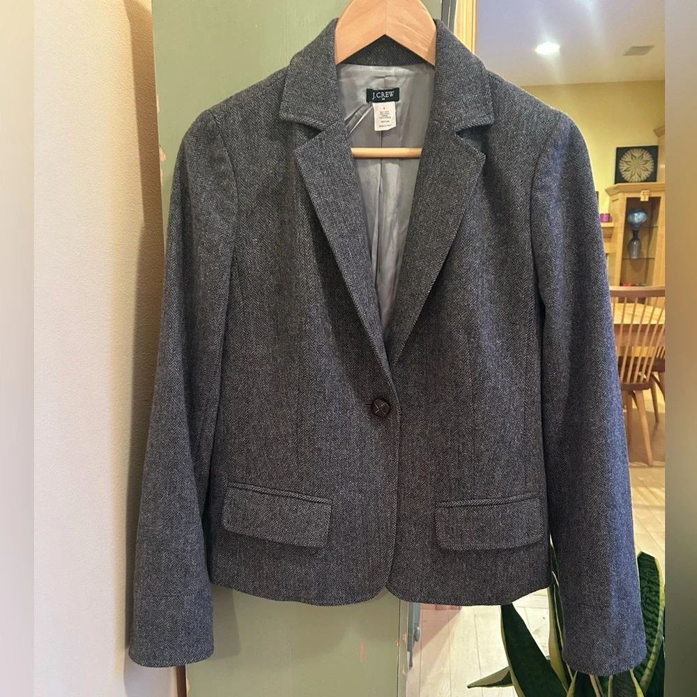 J. Crew Women's Schoolboy Wool Blend Gray Herringbone Blazer Size 6 Style 17398